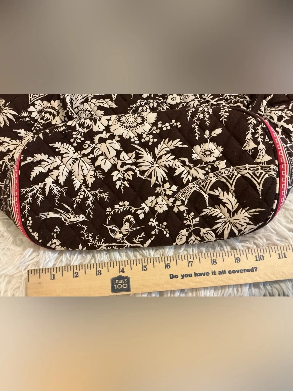 Vera Bradley Imperial Toile Brown Pink Quilted Satchel Shoulder Bag Zip Tote
